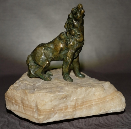 Fine Bronze Dog Sculpture On Marble Base, by Samvel Kalashyan