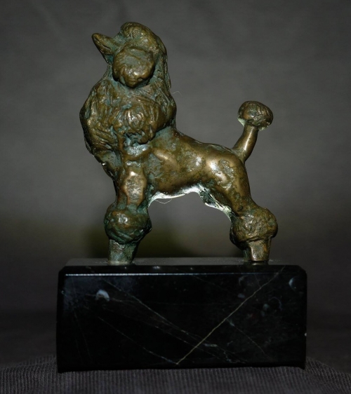 Bronze dog sculpture on labradorite base, by Samvel Kalashyan