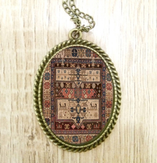 Necklace with Armenian rug ornaments, by Anahit Harutunyan