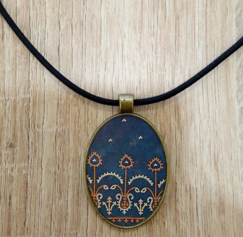 Necklace with Armenian rug ornaments, by Anahit Harutyunyan.