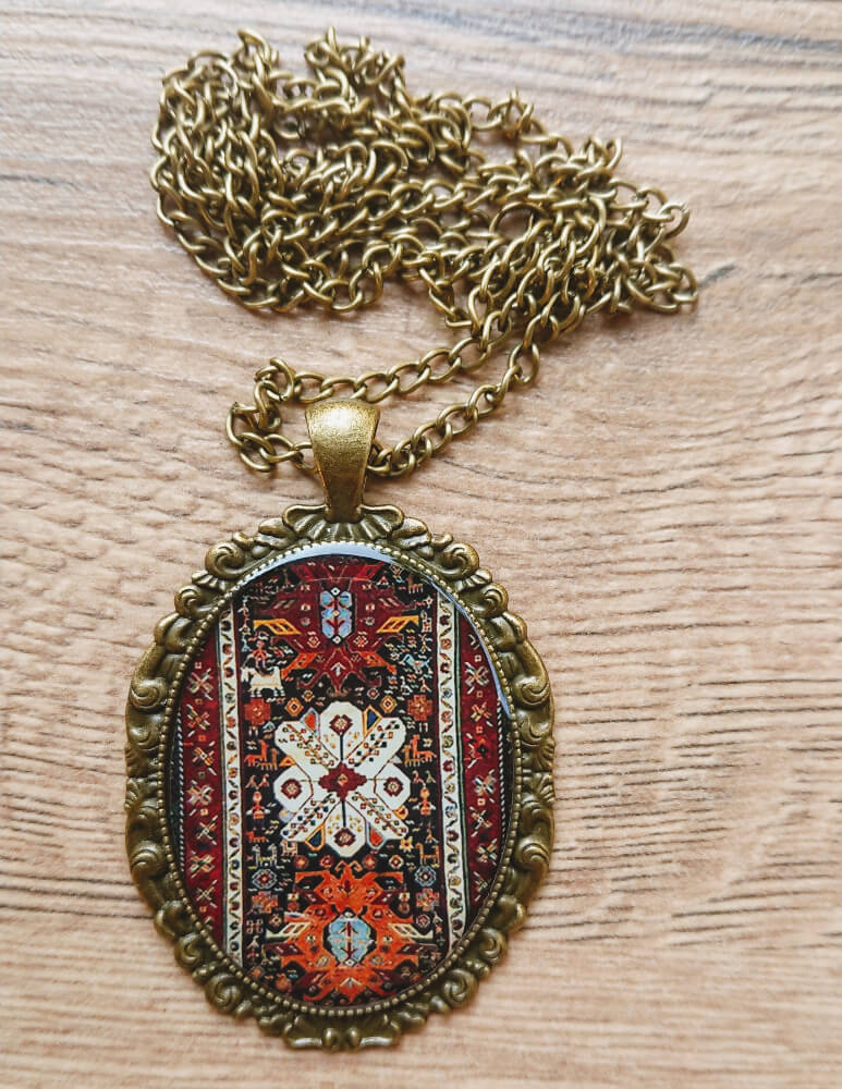 Oval glazed necklace with Armenian ornaments, by Anahit Harutyunyan