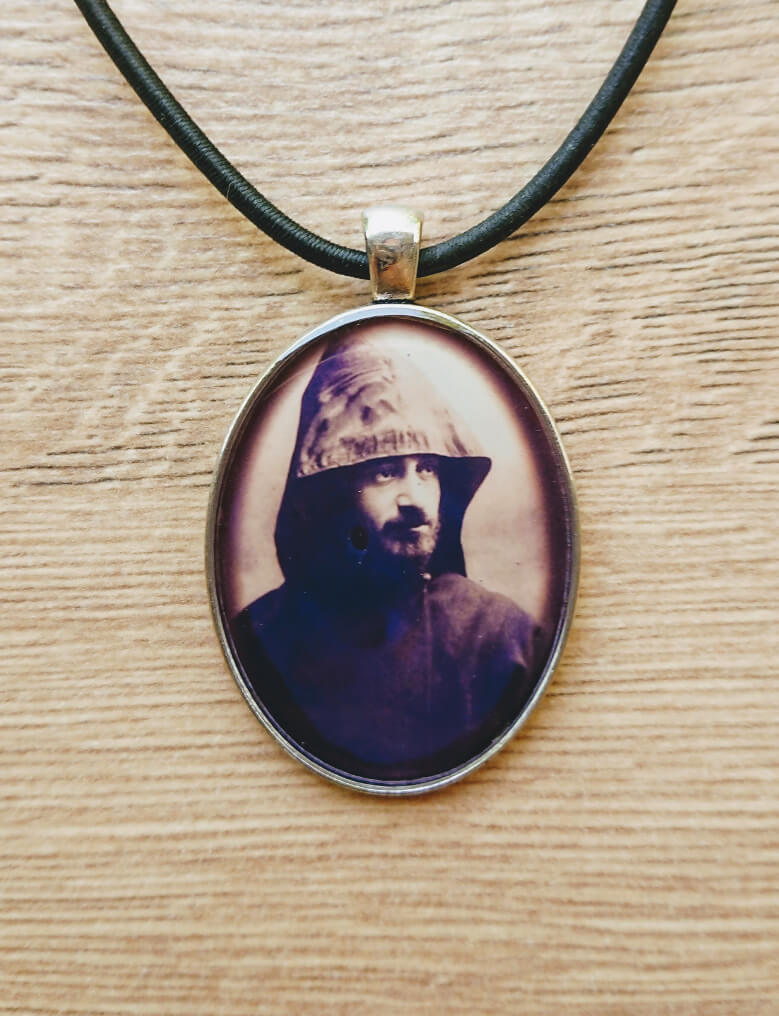 Oval glazed necklace with Komitas image, by Anahit Harutyunyan