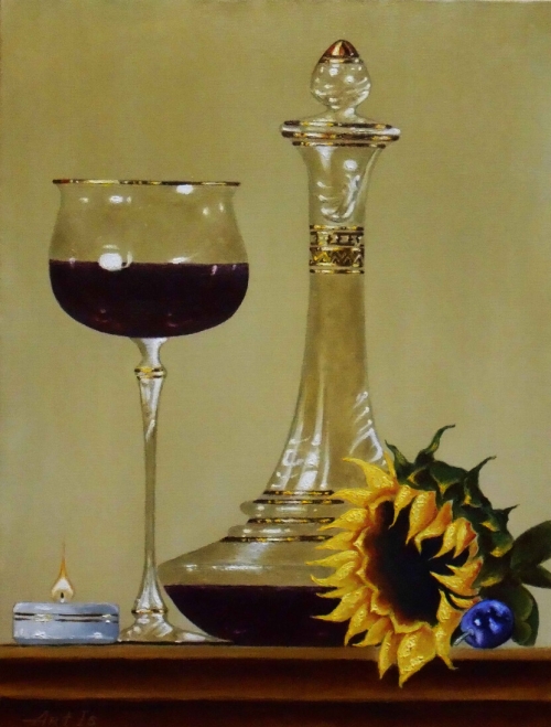 Still life with a red wine, by Artur Isayan