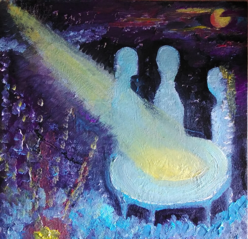 Space Council, oil painting by Tatevik Avetisyan