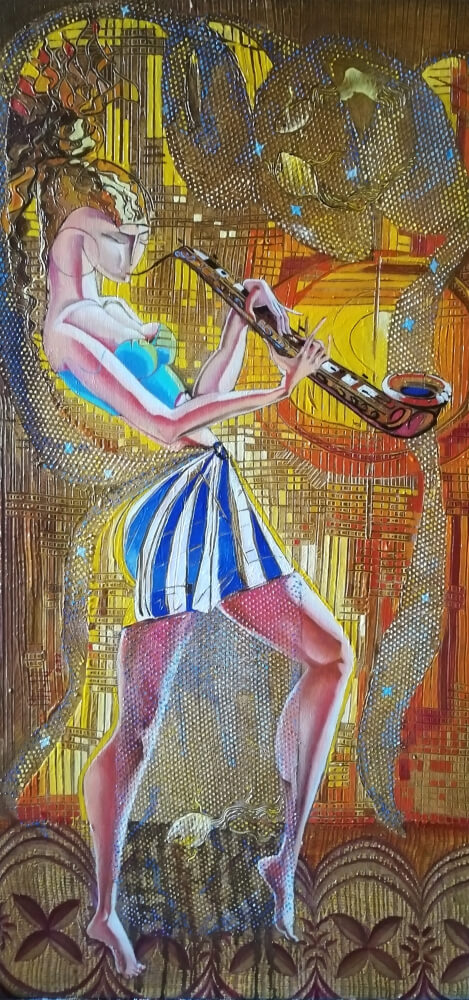 Saxophone, oil painting by Anahit Mirijanyan