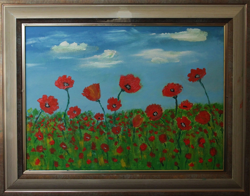 «Դաշտային ծաղիկներ երկնքի ֆոնին», յուղանկար կտավի վրա, հեղինակ՝ Հարություն  Տոլանյան