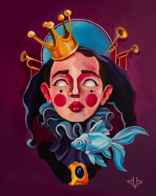 Madonna the Clown, acrylic painting by Hayk Hovhannisyan