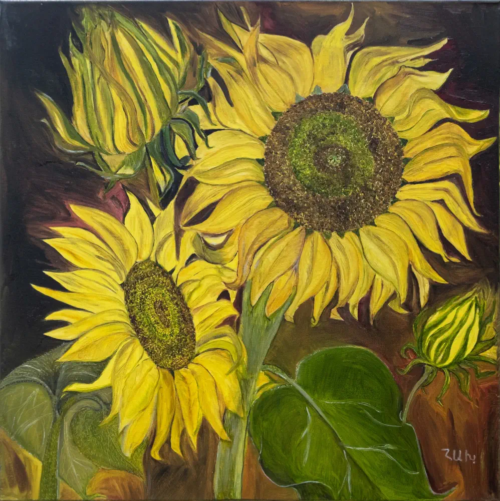 DaVinci Sunflowers, oil painting by Hasmik Khalafyan