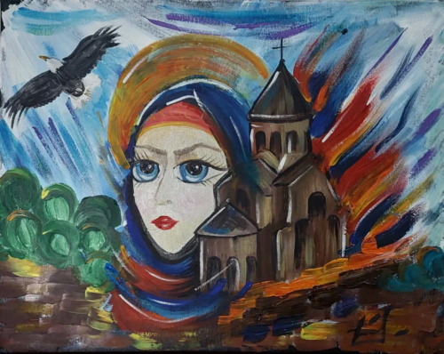 Mother Armenia, acrylic painting by Shoghakat Khachatryan