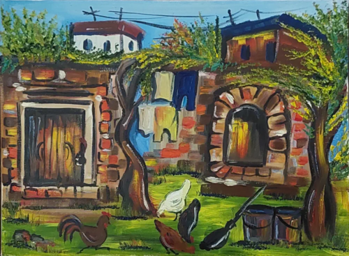 In The Village, oil painting by Shoghakat Khachatryan