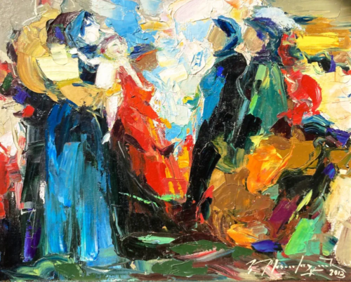 Meeting, oil painting by Yervand Bichakhchyan