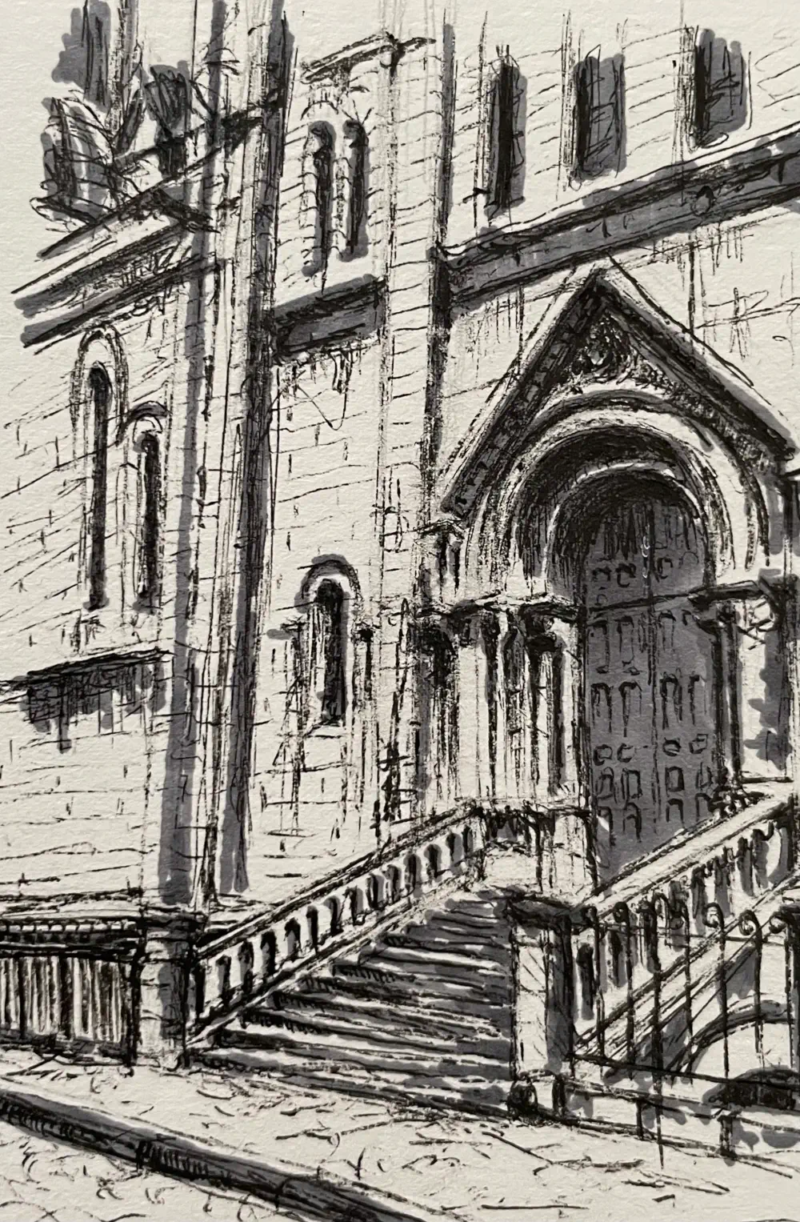 Basilique du Sacré-Cœur, ink, watercolor painting by Anahit Samvelyan