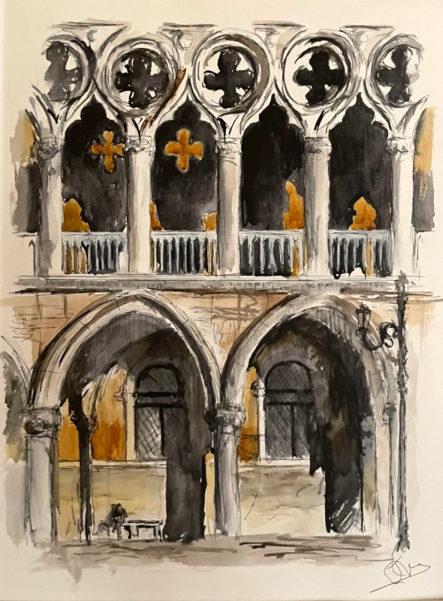 "Life Passenger", ink, watercolor painting by Anahit Samvelyan.