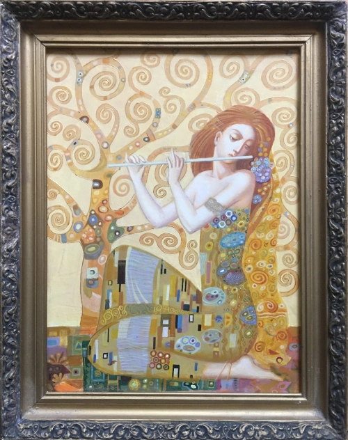 "The Girl Playing the Flute", acrylic painting by Arsen Abrahamyan