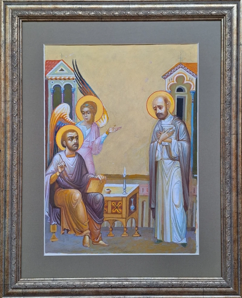 «Նարեկացին Կոմիտասի հետ․ Տեսիլք», ակրիլ թղթի վրա, հեղինակ՝ Արսեն Աբրահամյան
