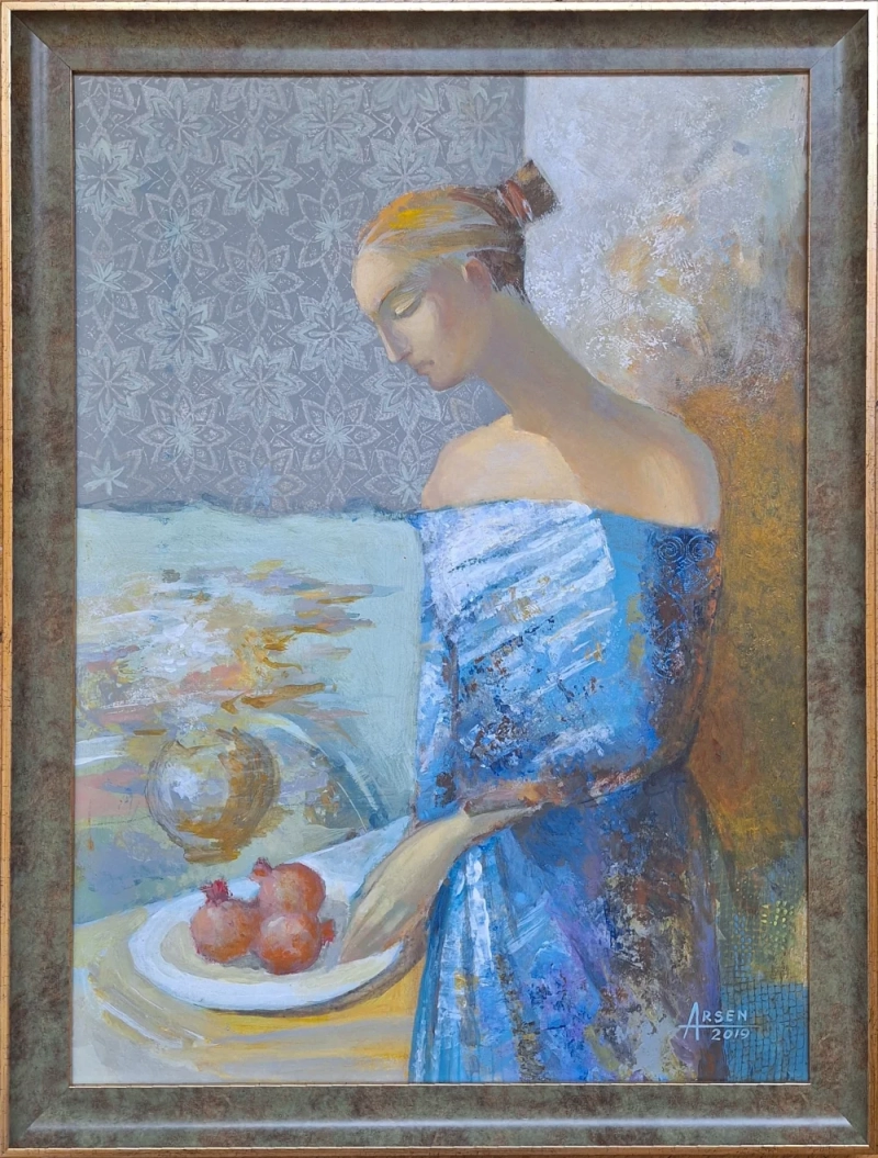 "The Girl with Pomegranates", acrylic painting by Arsen Abrahamyan