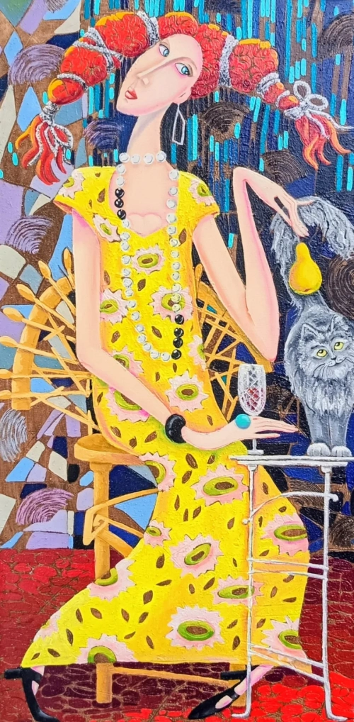 “Cat’s Play”, oil painting by Anahit Mirijanyan