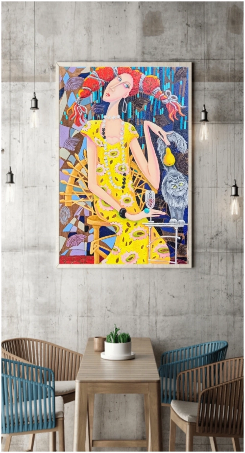 “Cat’s Play”, oil painting by Anahit Mirijanyan