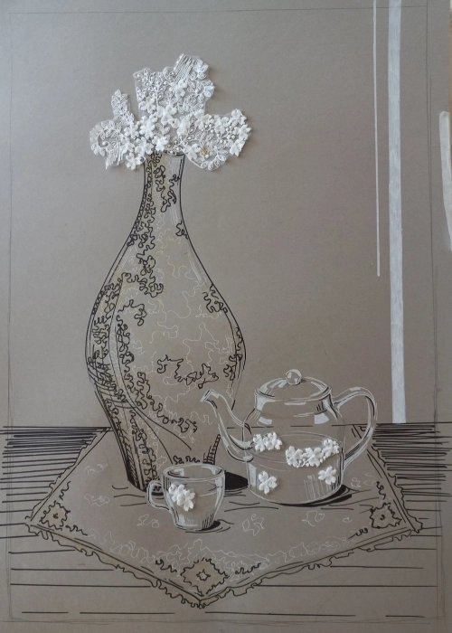 “Flower Tea”, acrylic painting by Mary Khachikyan