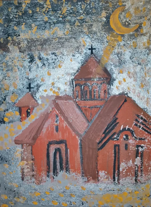 “Armenian Temple”, acrylic painting by Irina (Irena) Shakhnazarova.