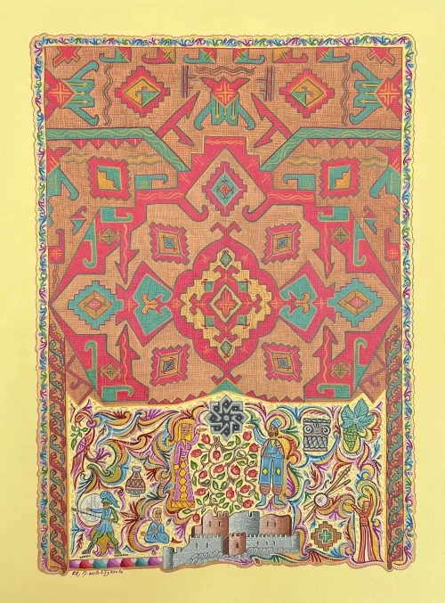 "Feels like Homeland", painting by Armen Daneghyan. Modern Miniature. Materials used: tempera, gouache, acrylic, honey watercolor on special paper.