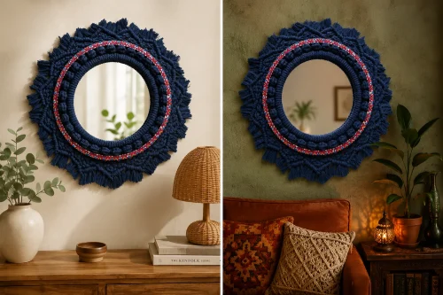 “Handmade Wall Mirror with Blue Ornaments”, author: Naira Mkhitaryan. Handmade Wall Mirror.