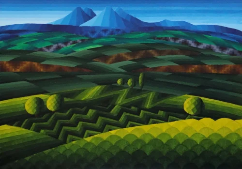 “Mountains and Fields”, painting by Eduard Nersisyan. Watercolor painting on paper.