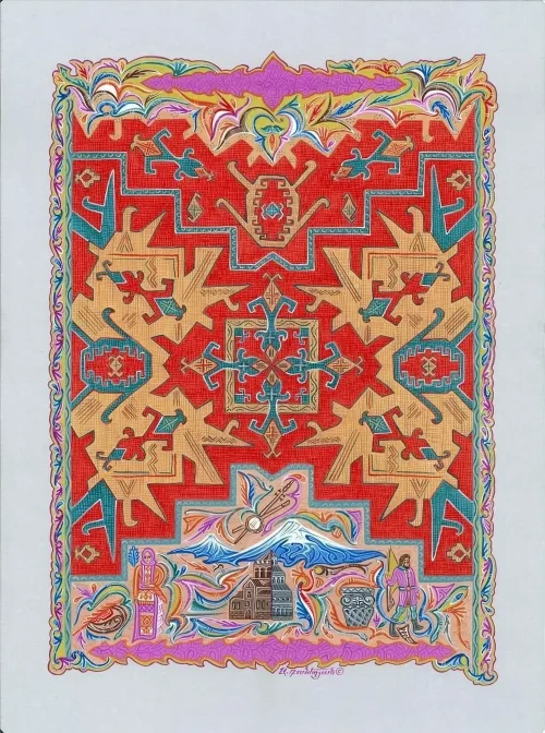 "My name is Armenia", painting by Armen Daneghyan. Modern Miniature. Materials used: tempera, gouache, acrylic, honey watercolor on special paper.