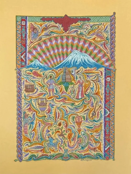 "The Armenians", painting by Armen Daneghyan. Modern Miniature. Materials used: tempera, gouache, acrylic, honey watercolor on special paper.