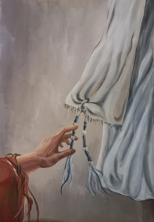 “The Touch”, acrylic painting by Mary Khachikyan. Acrylic painting on paper.