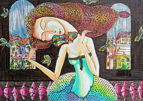“The Violinist”, oil painting by Anahit Mirijanyan. Oil on canvas painting.
