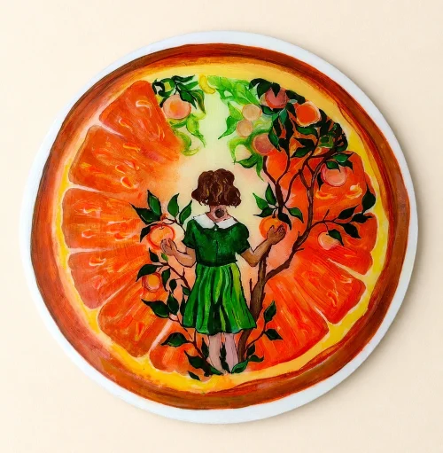 "Citrus Soul", hand painted wooden artboard by Milena Shahnazaryan