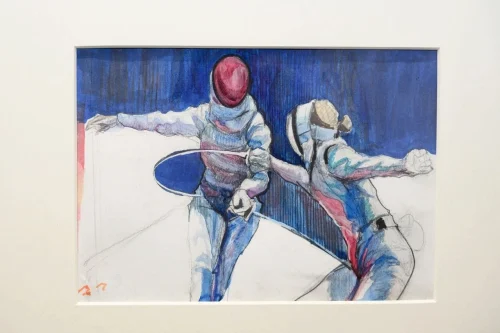 “Fencers”, watercolor painting by Nane Badalyan. Watercolor painting on pape.