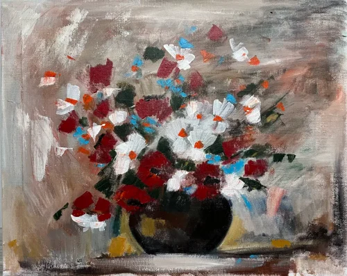 “The Turmoil of Flowers”, oil painting by Rimma Mirakyan. Oil painting on canvas.
